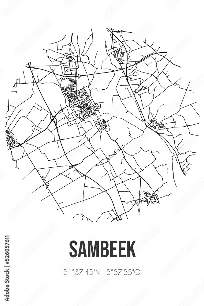 Obraz premium Abstract street map of Sambeek located in Noord-Brabant municipality of Boxmeer. City map with lines
