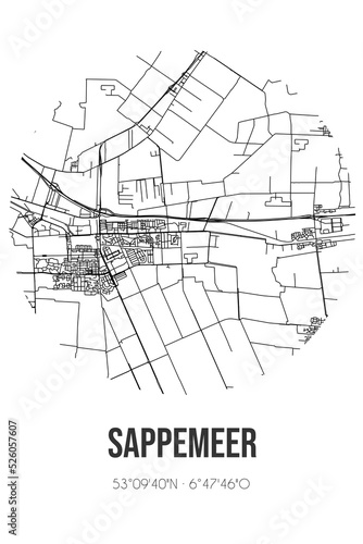 Abstract street map of Sappemeer located in Groningen municipality of Midden-Groningen. City map with lines