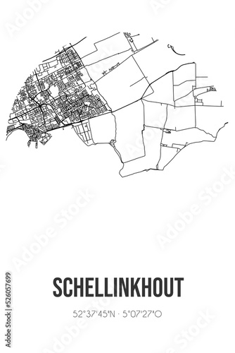 Abstract street map of Schellinkhout located in Noord-Holland municipality of Drechterland. City map with lines photo