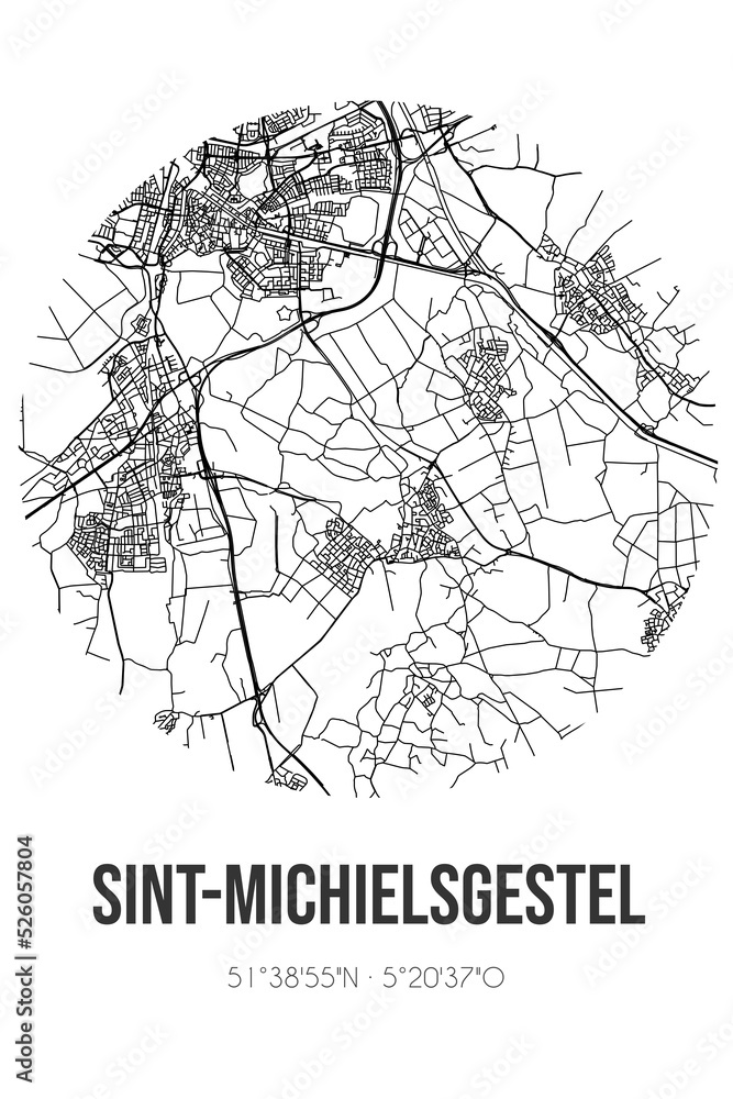 Abstract street map of Sint-Michielsgestel located in Noord-Brabant municipality of Sint-Michielsgestel. City map with lines