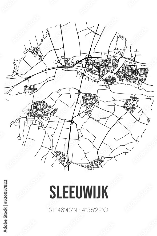 Abstract street map of Sleeuwijk located in Noord-Brabant municipality of Altena. City map with lines