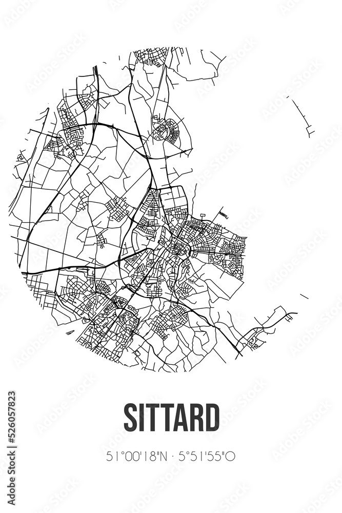 Abstract street map of Sittard located in Limburg municipality of Sittard-Geleen. City map with lines