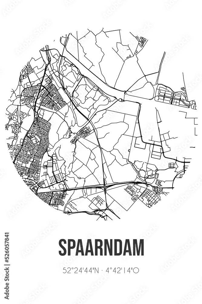 Abstract street map of Spaarndam located in Noord-Holland municipality of Haarlemmermeer. City map with lines