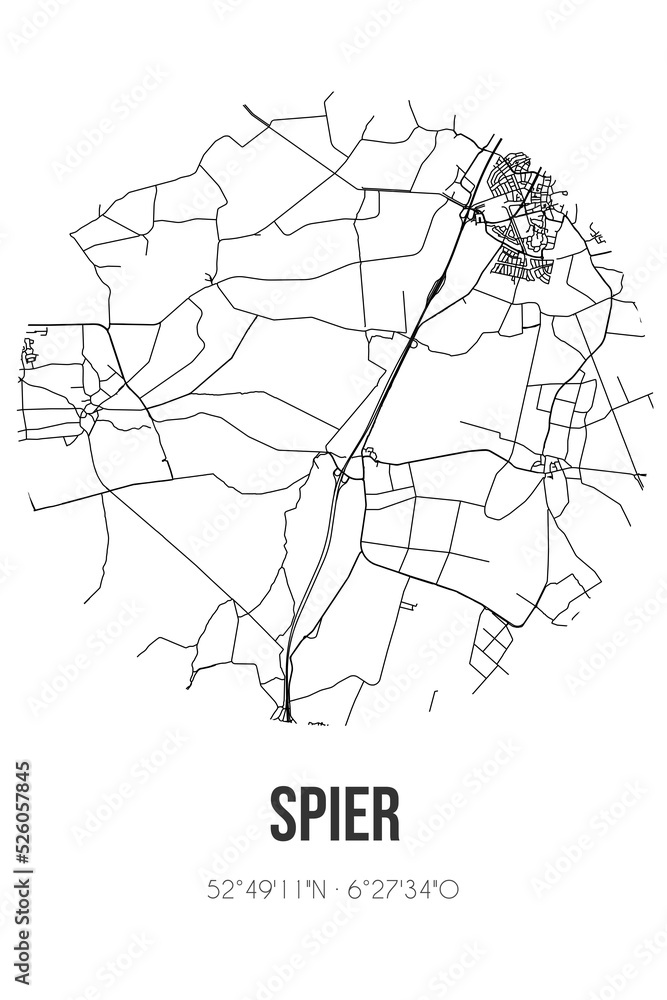 Abstract street map of Spier located in Drenthe municipality of Westerveld. City map with lines