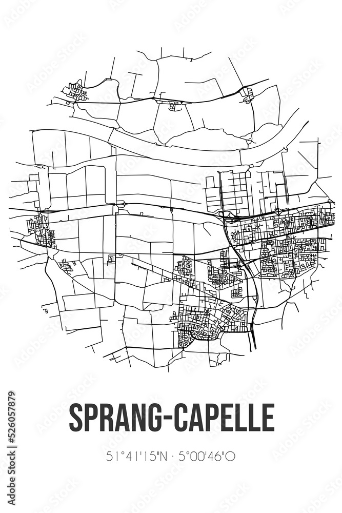 Abstract street map of Sprang-Capelle located in Noord-Brabant municipality of Waalwijk. City map with lines Abstract street map of Sprang-Capelle located in Noord-Brabant municipality of Waalwijk. City map with lines