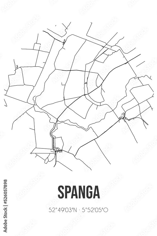 Abstract street map of Spanga located in Fryslan municipality of Weststellingwerf. City map with lines