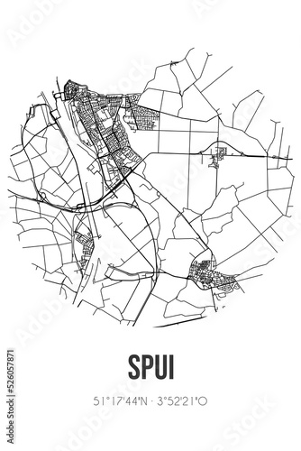 Abstract street map of Spui located in Zeeland municipality of Terneuzen. City map with lines