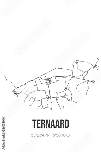 Abstract street map of Ternaard located in Fryslan municipality of Noardeast-Fryslan. City map with lines