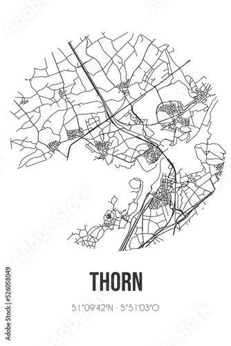 Abstract street map of Thorn located in Limburg municipality of Maasgouw. City map with lines