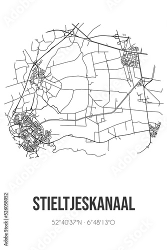 Abstract street map of Stieltjeskanaal located in Drenthe municipality of Coevorden. City map with lines photo