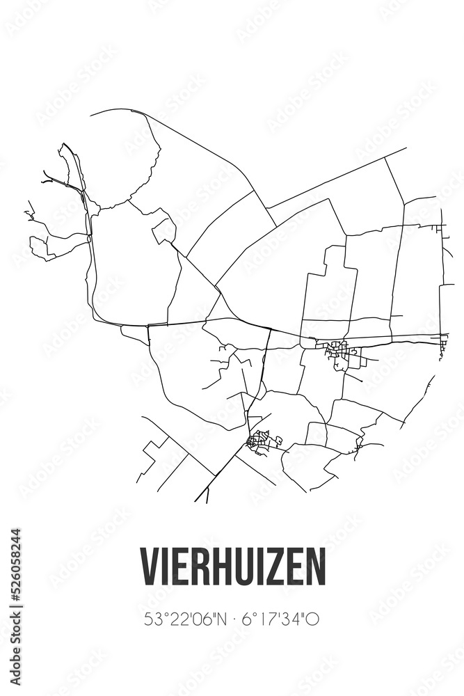 Obraz premium Abstract street map of Vierhuizen located in Groningen municipality of Het Hogeland. City map with lines