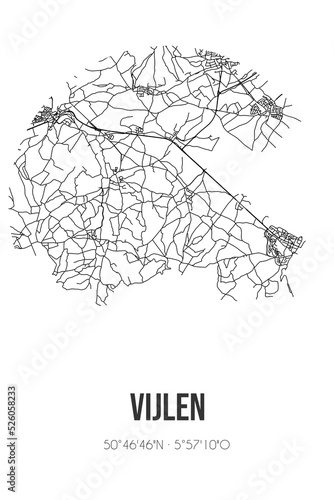 Abstract street map of Vijlen located in Limburg municipality of Vaals. City map with lines