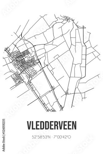 Abstract street map of Vledderveen located in Groningen municipality of Stadskanaal. City map with lines