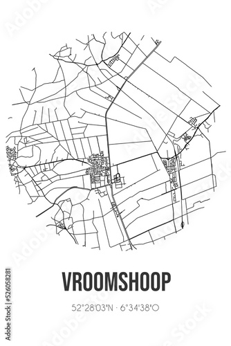 Abstract street map of Vroomshoop located in Overijssel municipality of Twenterand. City map with lines