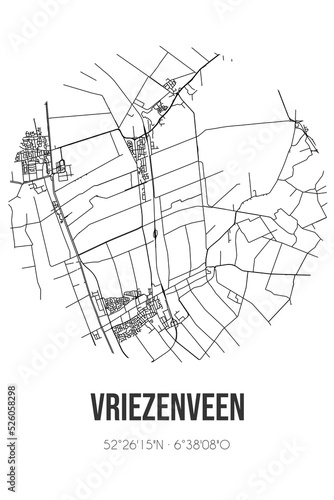 Abstract street map of Vriezenveen located in Overijssel municipality of Twenterand. City map with lines