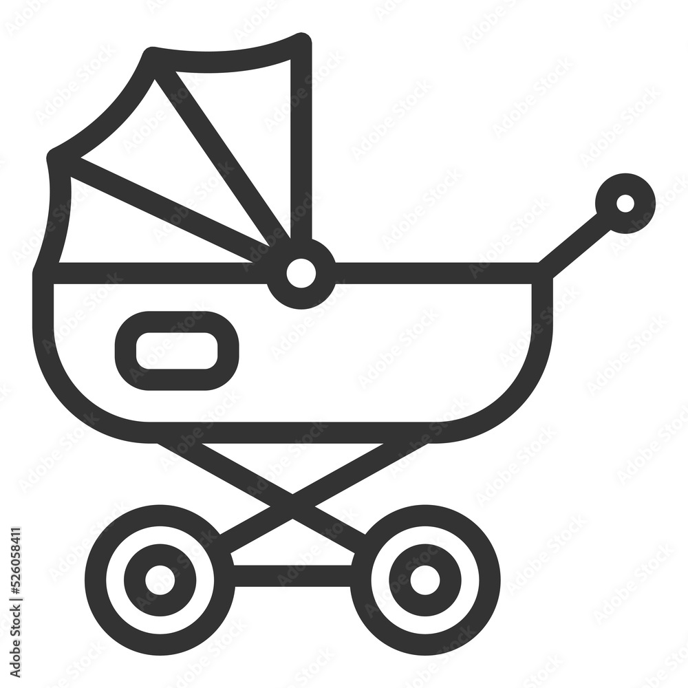 Baby stroller for dolls - icon, illustration on white background, outline style Baby stroller for dolls - icon, illustration on white background, outline style