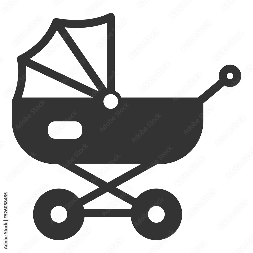 Baby stroller for dolls - icon, illustration on white background, glyph style Baby stroller for dolls - icon, illustration on white background, glyph style