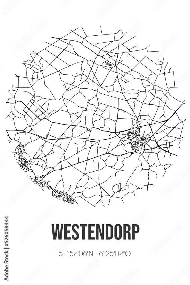 Obraz premium Abstract street map of Westendorp located in Gelderland municipality of Oude IJsselstreek. City map with lines