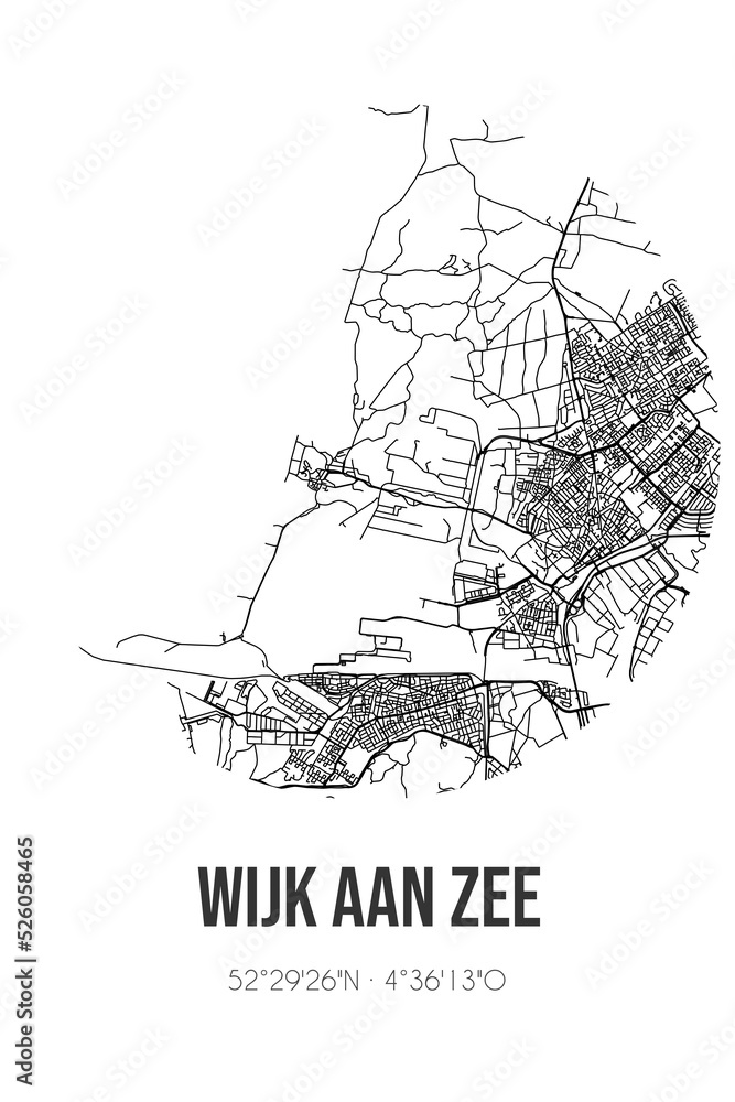 Abstract street map of Wijk aan Zee located in NoordHolland