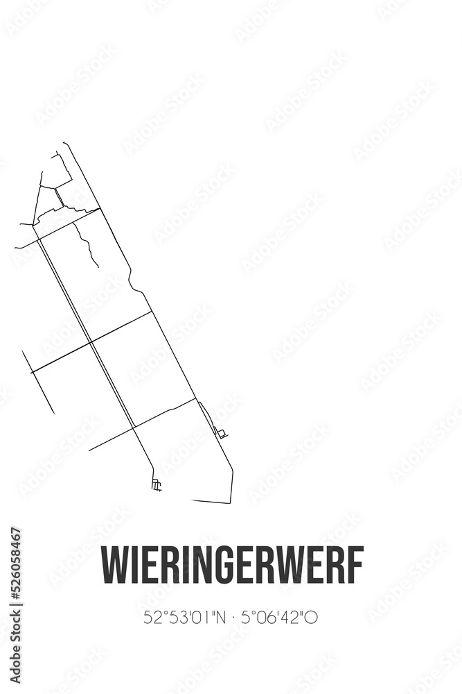Abstract street map of Wieringerwerf located in Noord-Holland municipality of Hollands Kroon. City map with lines