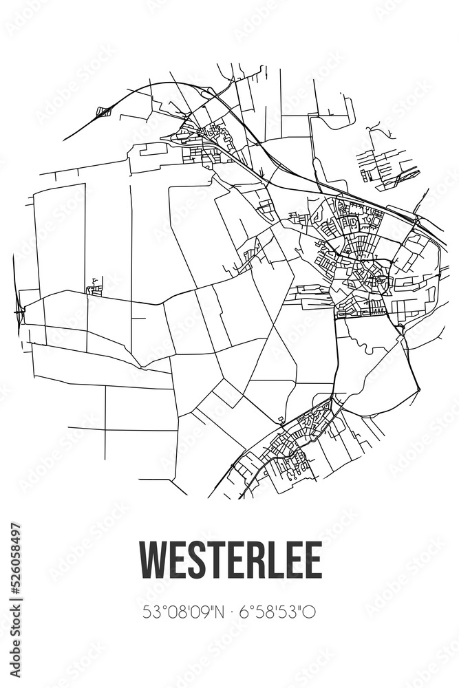 Abstract street map of Westerlee located in Groningen municipality of Oldambt. City map with lines