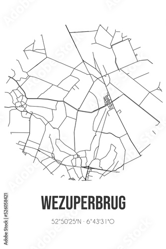 Abstract street map of Wezuperbrug located in Drenthe municipality of Coevorden. City map with lines photo