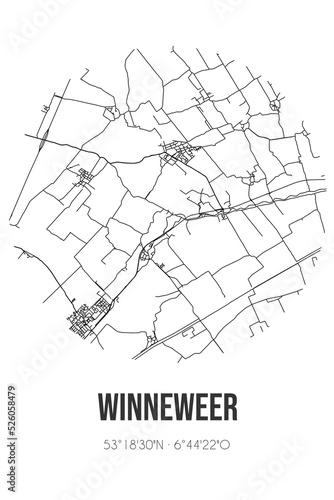 Abstract street map of Winneweer located in Groningen municipality of Groningen. City map with lines