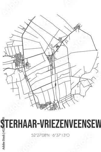 Abstract street map of Westerhaar-Vriezenveensewijk located in Overijssel municipality of Twenterand. City map with lines