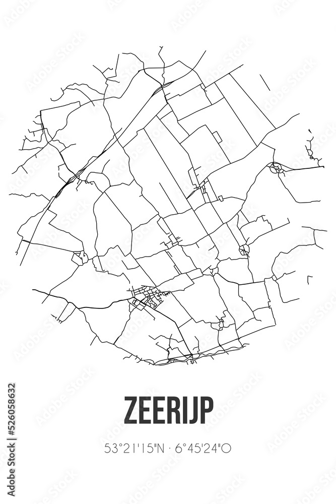Abstract street map of Zeerijp located in Groningen municipality of Loppersum. City map with lines