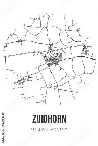 Abstract street map of Zuidhorn located in Groningen municipality of Westerkwartier. City map with lines photo