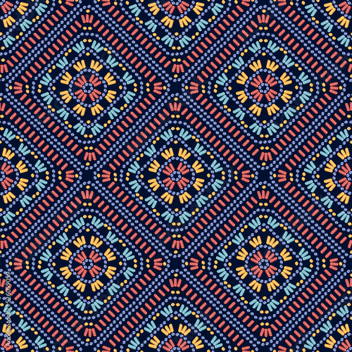 Granny Square Crochet. Vector Multicolored Knitted Squares Seamless Pattern. Crochet Cozy Blanket. Knitting. Old Fashioned Colorful Background Great for Plaids and Pillows.

