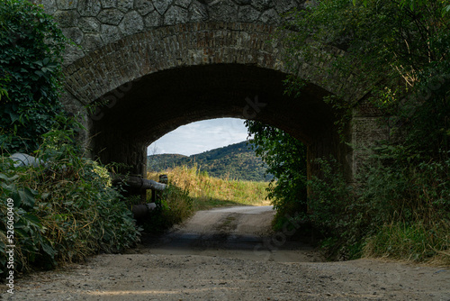 a railway bridge with a tunnel at Chľaba, Slovakia