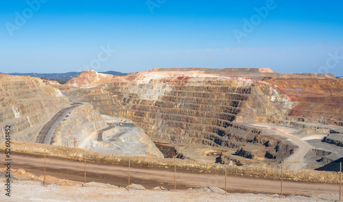 Riotinto mines in Huelva, Spain, open pit mining exploitation in an area of concentration of massive polymetallic sulphides where copper, lead and zinc are extracted, as well as gold and silver