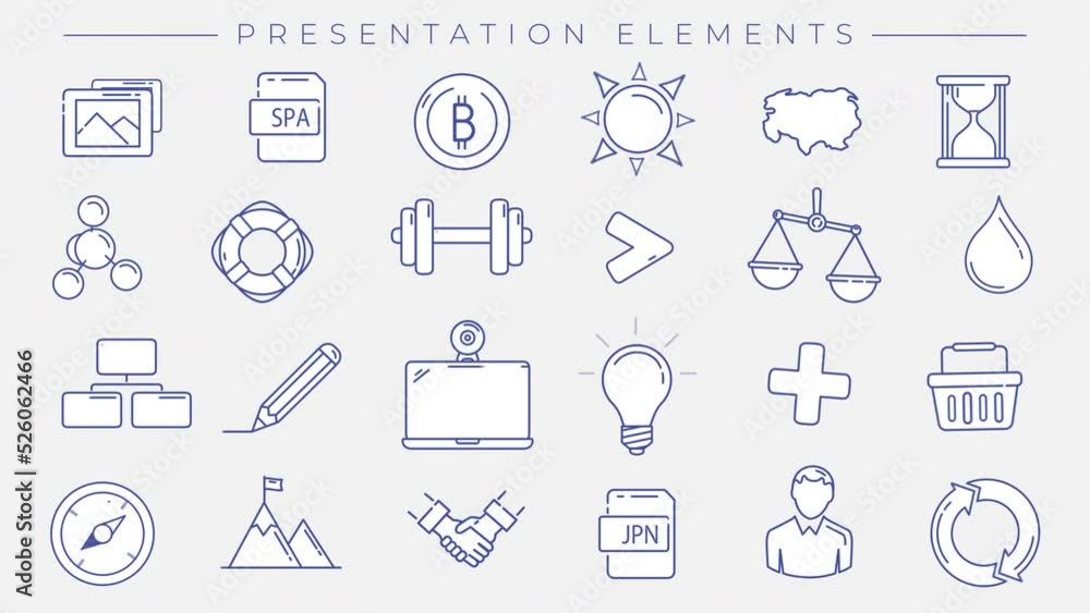 Presentation Elements, set of line icons on the alpha channel. Presentation Elements, set of line icons on the alpha channel.