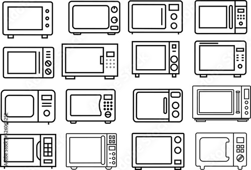 icons microwave oven, household appliances for kitchen logo