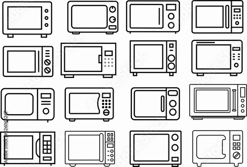 icons microwave oven, household appliances for kitchen logo