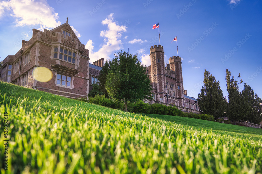 St. Louis, Missouri - 08.22.2021 - Brookings Hall on the Danforth Campus of Washington University in St. Louis.