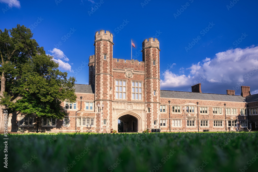 St. Louis, Missouri - 08.22.2021 - Brookings Hall on the Danforth Campus of Washington University in St. Louis.