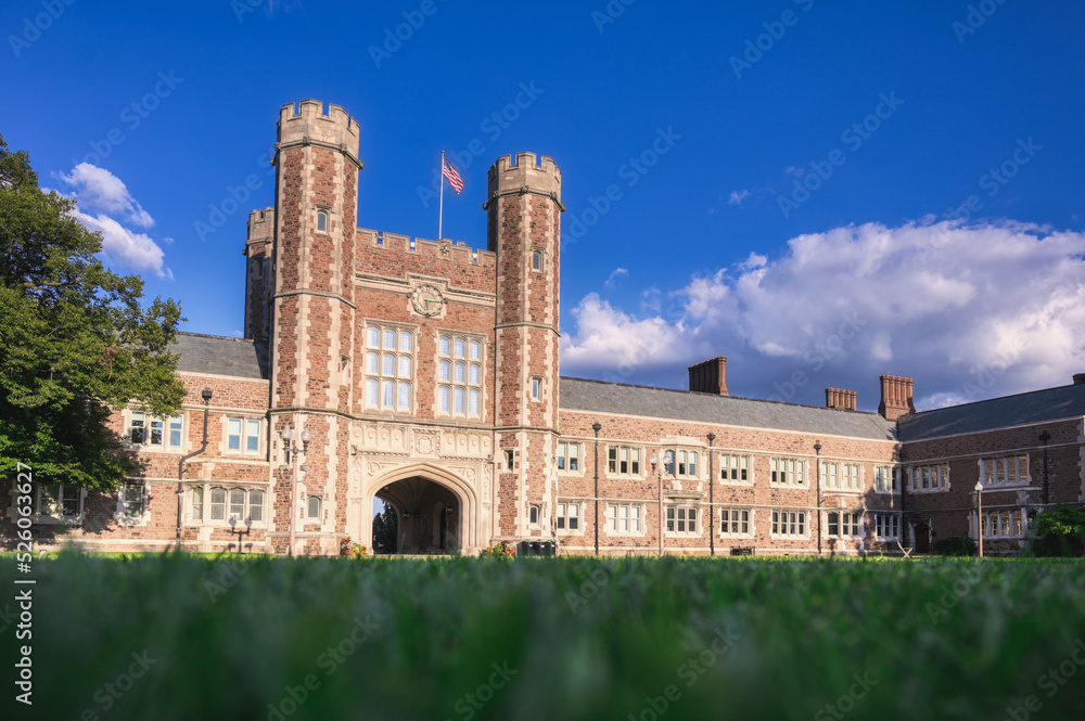 St. Louis, Missouri - 08.22.2021 - Brookings Hall on the Danforth Campus of Washington University in St. Louis.