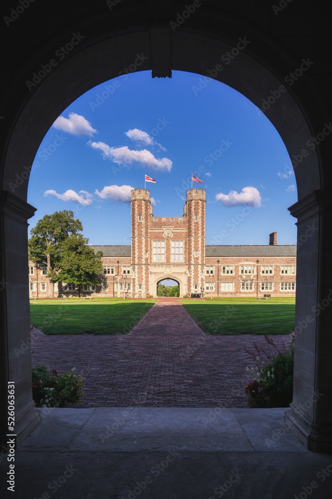 St. Louis, Missouri - 08.22.2021 - Brookings Hall on the Danforth Campus of Washington University in St. Louis.