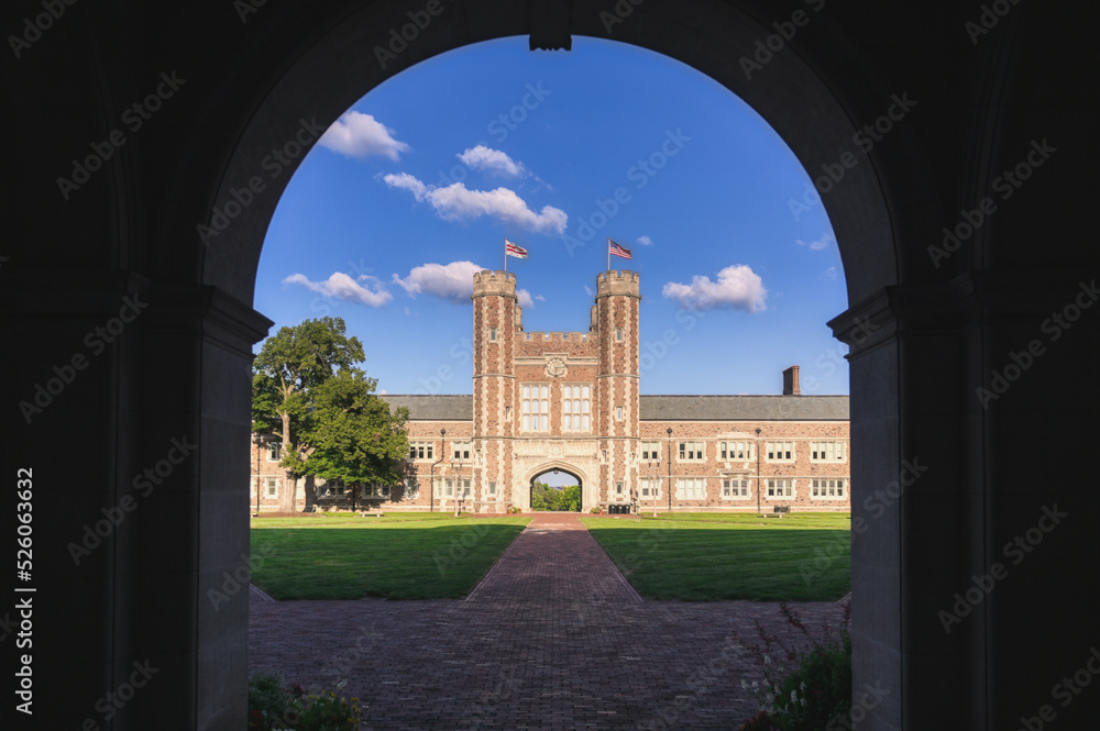 St. Louis, Missouri - 08.22.2021 - Brookings Hall on the Danforth Campus of Washington University in St. Louis.