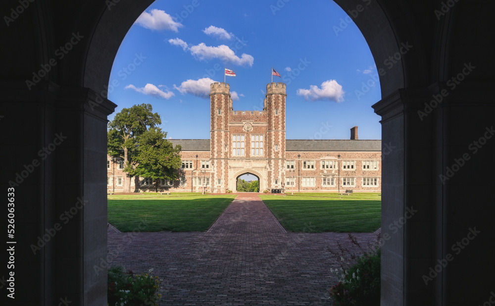 St. Louis, Missouri - 08.22.2021 - Brookings Hall on the Danforth Campus of Washington University in St. Louis.
