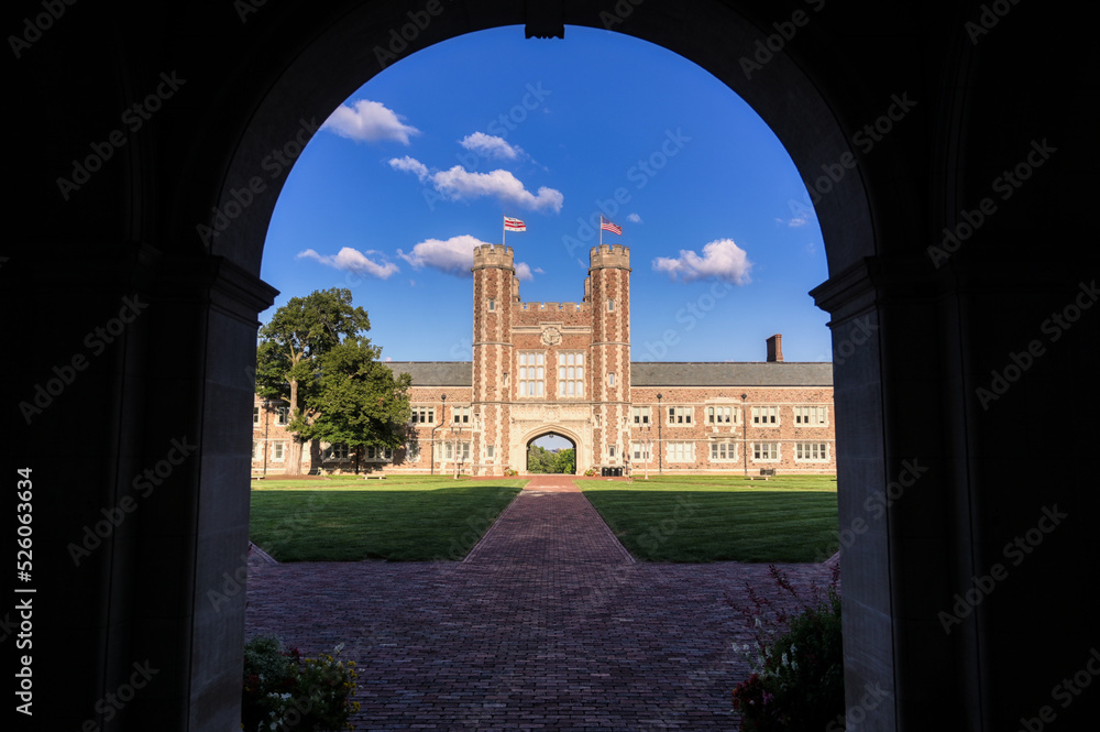 St. Louis, Missouri - 08.22.2021 - Brookings Hall on the Danforth Campus of Washington University in St. Louis.