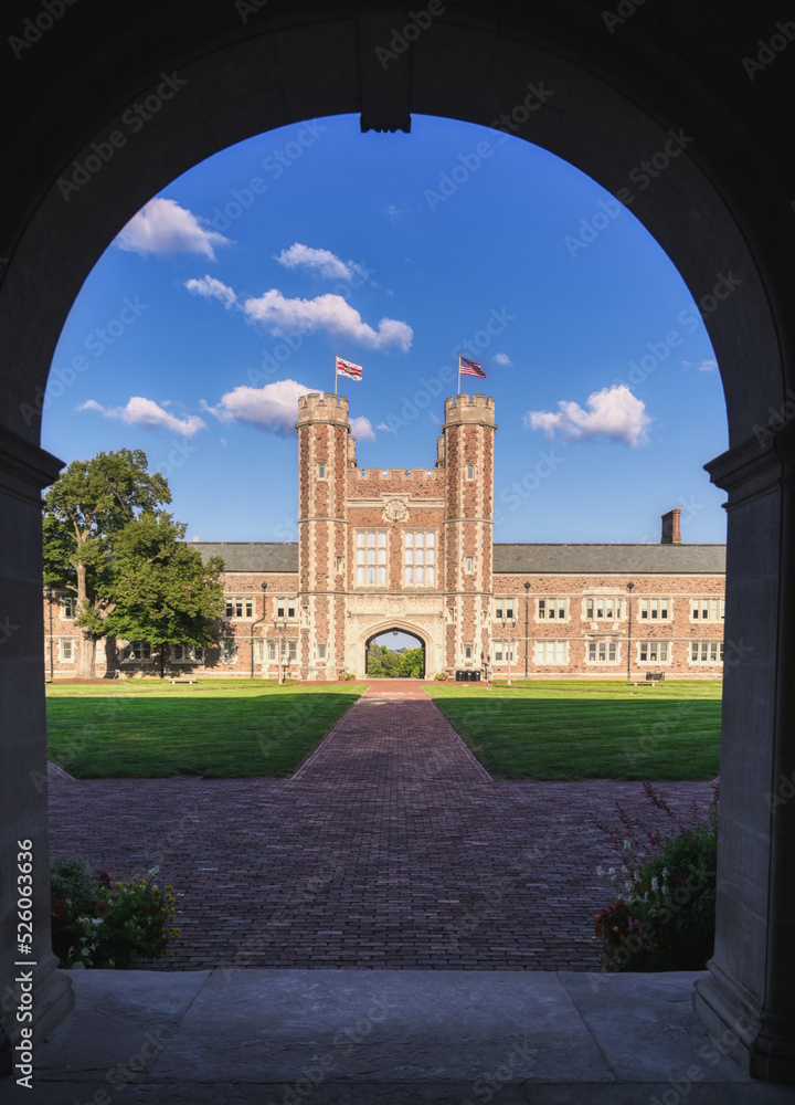 St. Louis, Missouri - 08.22.2021 - Brookings Hall on the Danforth Campus of Washington University in St. Louis.