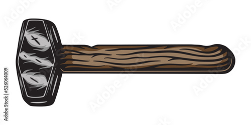 Vintage retro mechanic woodwork hammer. Can be used like emblem, logo, badge, label. mark, poster or print. Monochrome Graphic Art. Vector. Hand drawn element in engraving style.