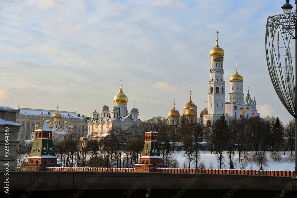 Moscow Kremlin architecture. Color winter photo.