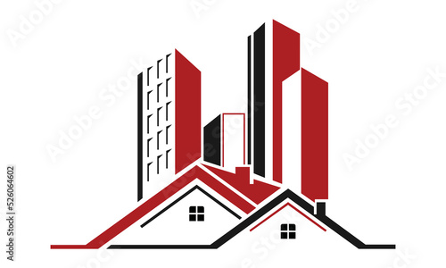 Buildings flat illustration, real estate icon showing residential area. Home and house design with tower concept vector illustration.