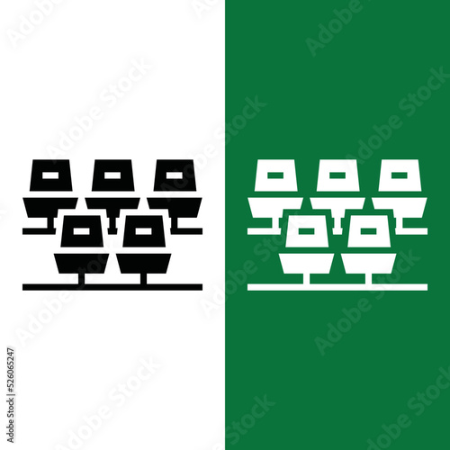 Football or Soccer Seats Vector icon in Glyph Style. Supporters seats in a football stadium. Vector illustration icons can be used for apps, websites, or part of logo.