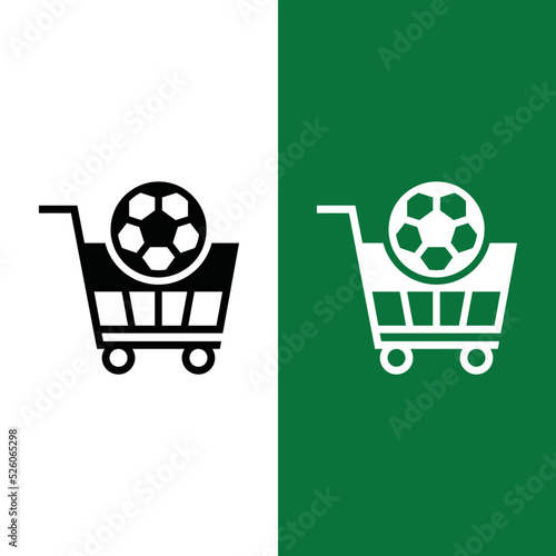 Football or Soccer Shopping Cart Vector icon in Glyph Style. Cart with soccer ball is a symbol of Shop or Market. Vector illustration icons can be used for apps, websites, or part of logo.
