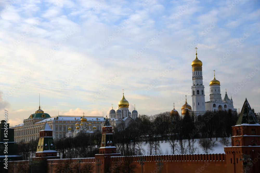 Moscow Kremlin architecture. Color winter photo.